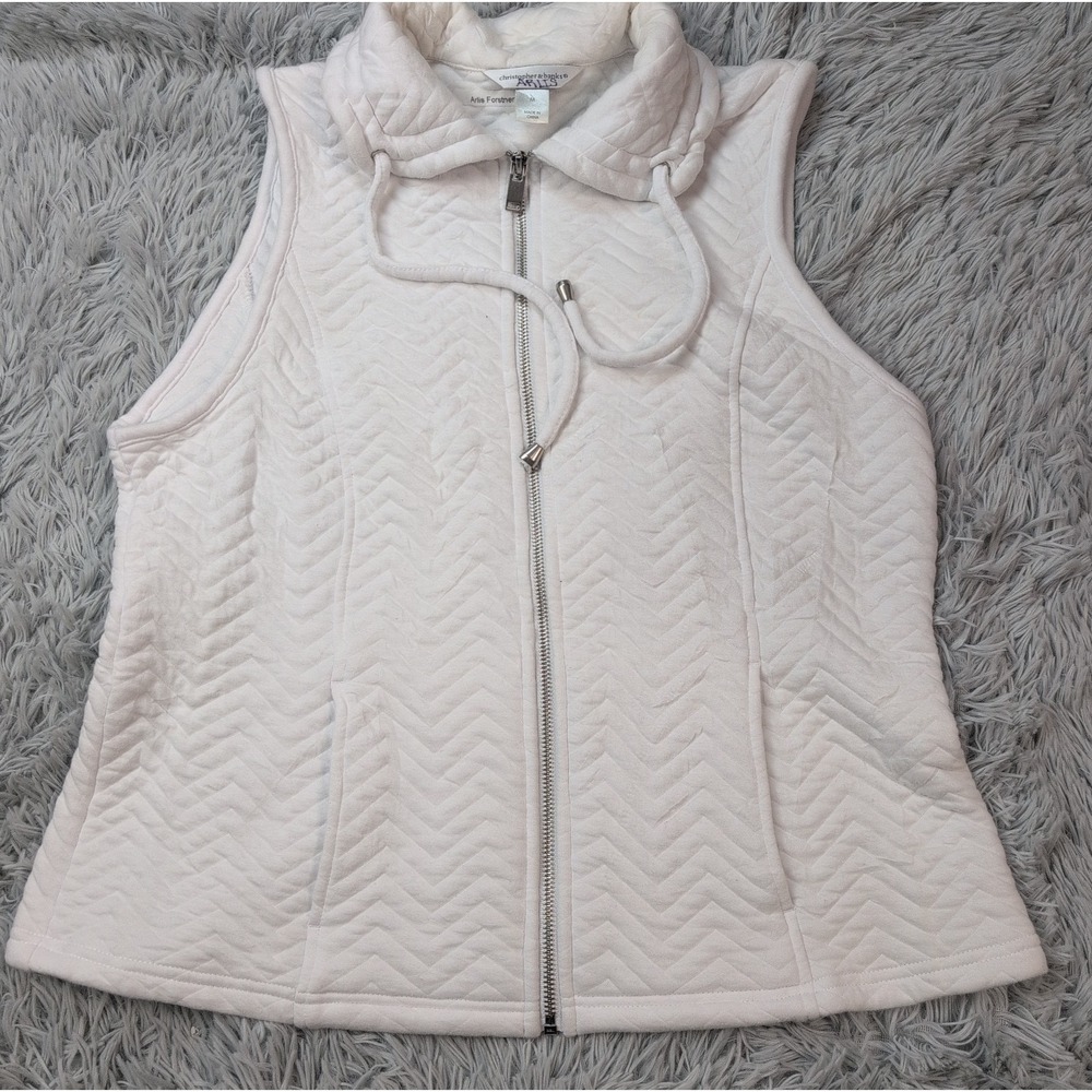 Christopher & Banks Vest Womens M White Zip Up Athletic Chevron Soft Pockets